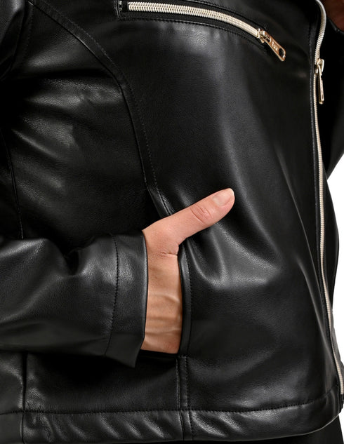 Chamarra de Dama Lee Negra Estilo Biker en Piel Sintética